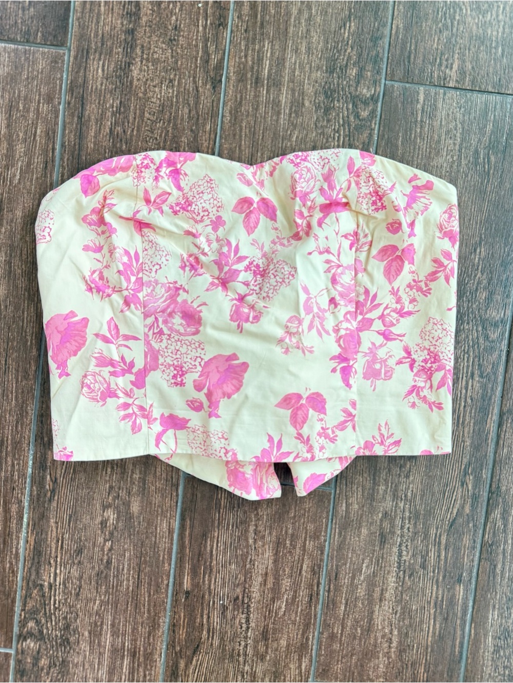 Strapless Pink Floral Bustier Crop Top